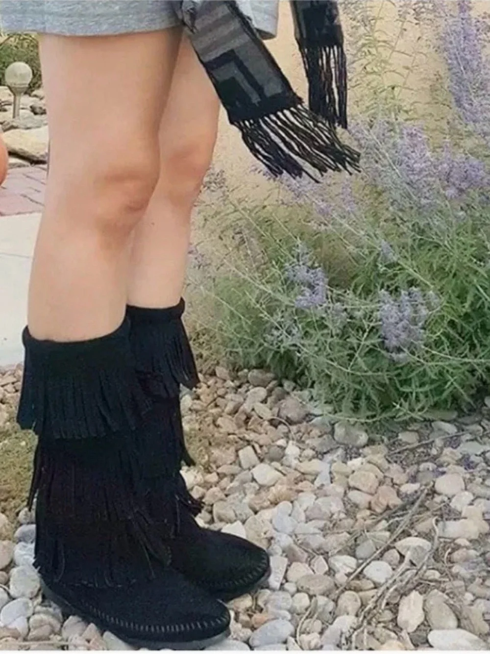 Brand New. Never Worn. Minnetonka Black Suede Over-the-Knee Fringe Boots